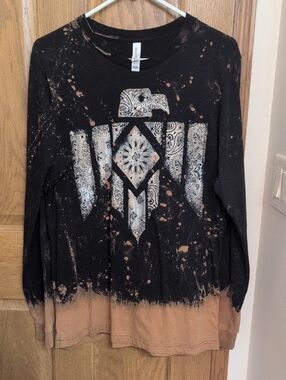 Bella Canvas Black Long Sleeve Tee with Tan Bleach and White Graphic